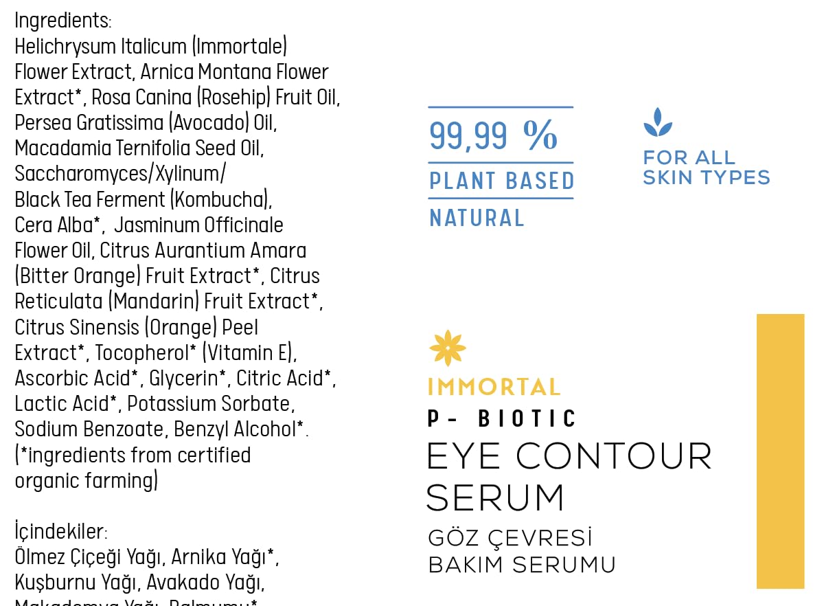 EYE CONTOUR SERUM - 99.99% Natural - Anti-Wrinkle - Reduce Dark Circles - Deep Moisturizing - 10ml